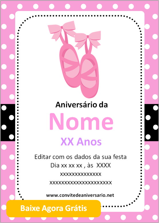 convite de aniversário de bailarina Rosa