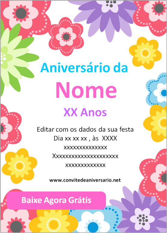 convite de aniversário de flores