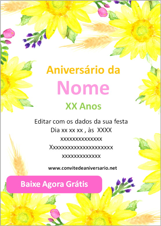 convite de aniversário de Girassol