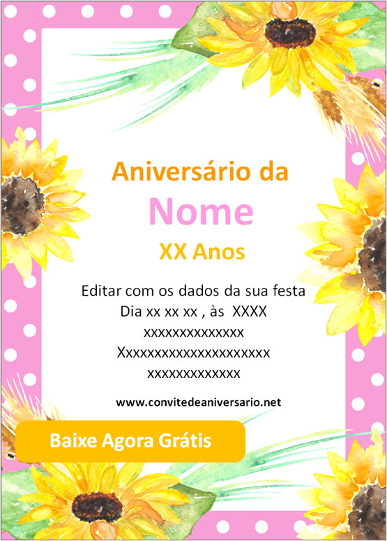 convite de aniversário de Girassol