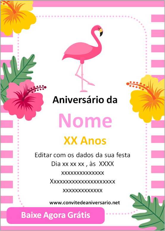 convite de aniversário de flamingo