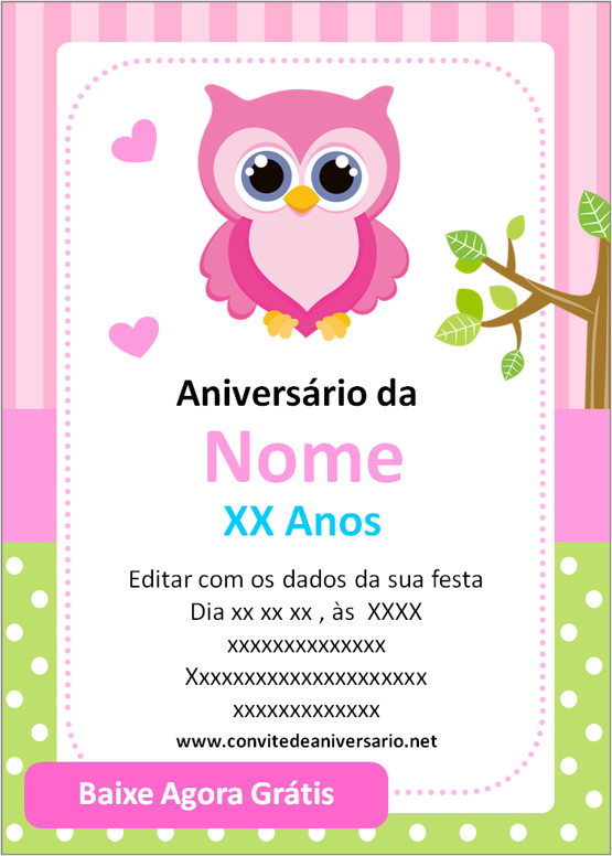 convite de aniversário de Corujinha