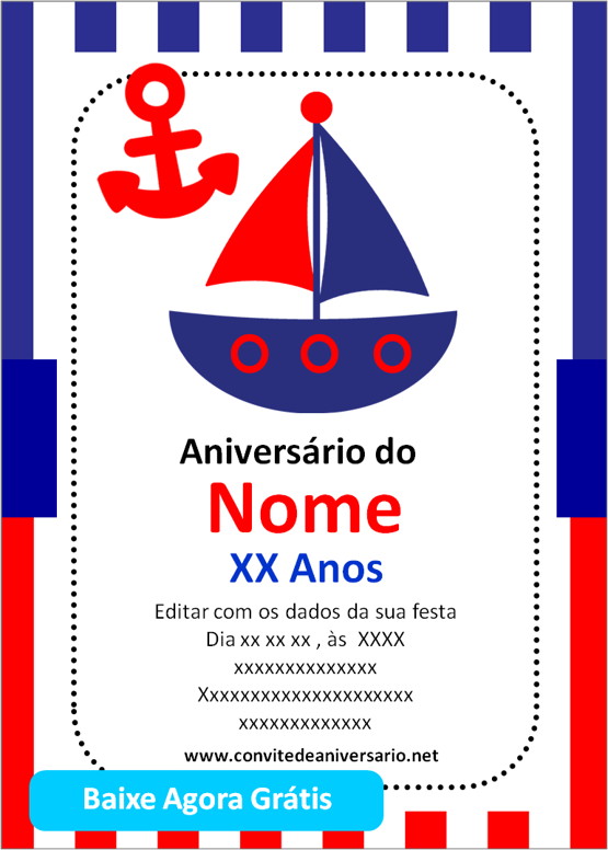 convite de aniversário de marinheiro