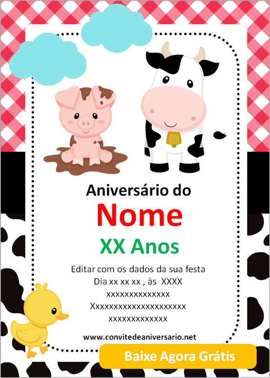 convite de aniversário de Fazendinha