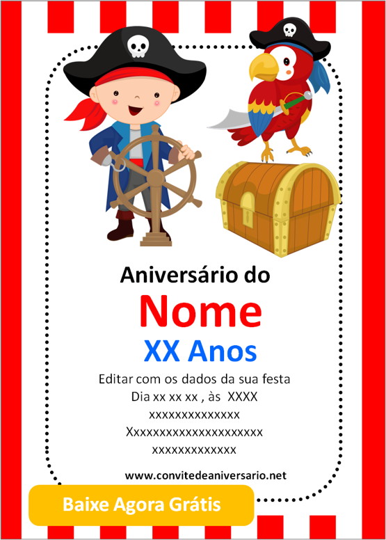 convite de aniversário de Piratas