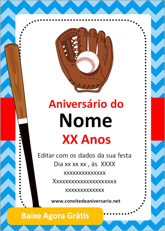 convite de aniversário Beisebol