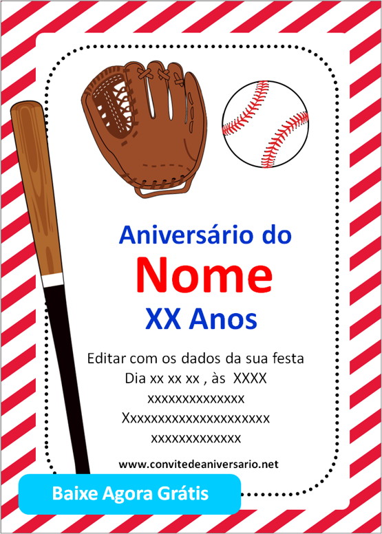 convite de aniversário de Beisebol