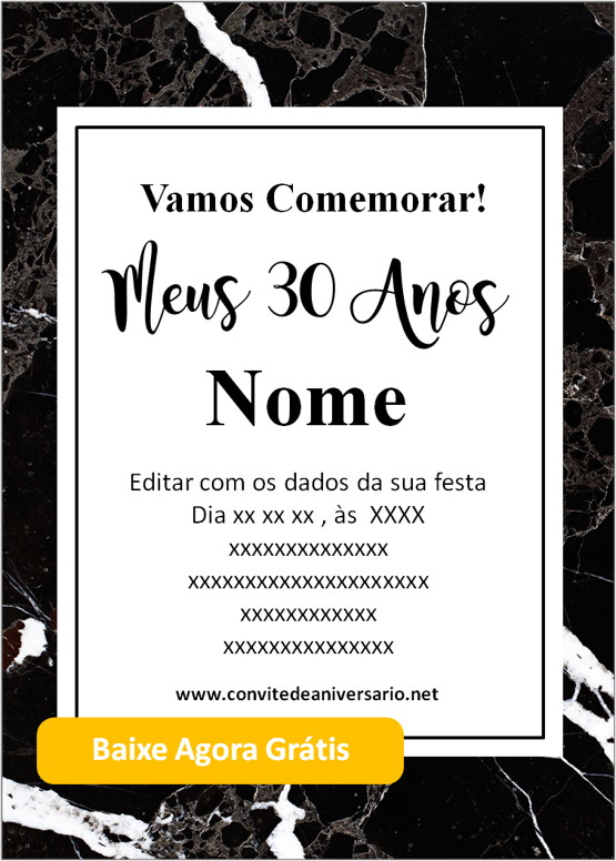 Convite Aniversário 30 Anos