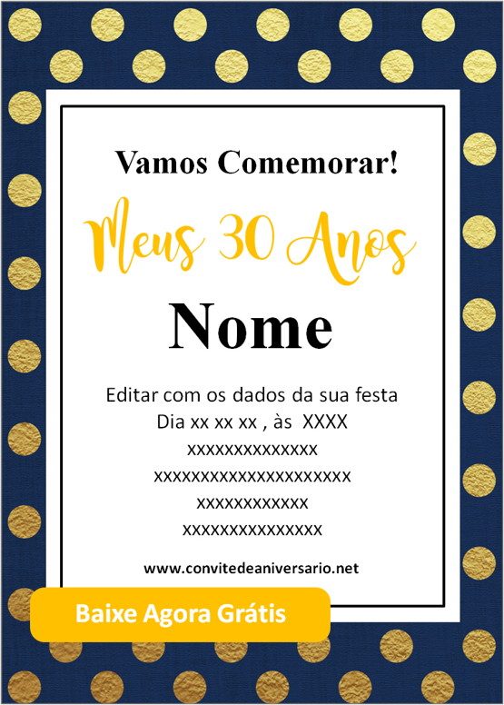 Convite de Aniversário 30 anos