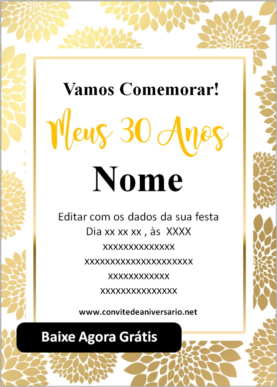 Convite Aniversário de 30 anos