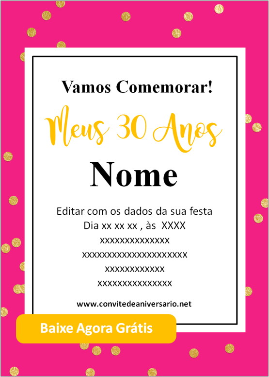 Convite aniversário de 30 anos