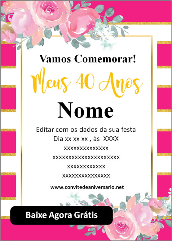 convite de aniversário de 40 anos