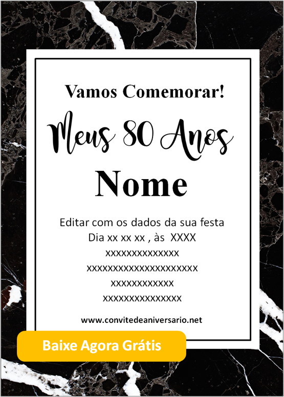 Convite Aniversário Adulto 80 Anos