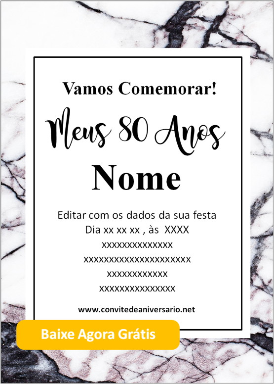 convite de aniversário de 80 anos