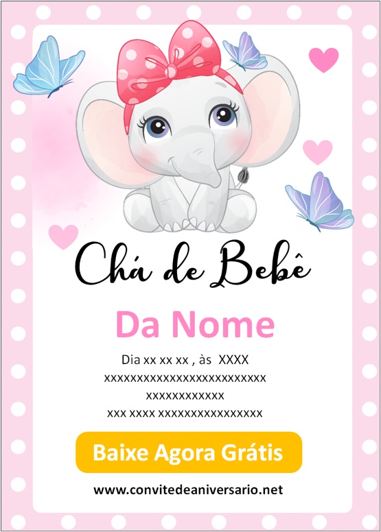 Convite para Cha de Bebe de Menina