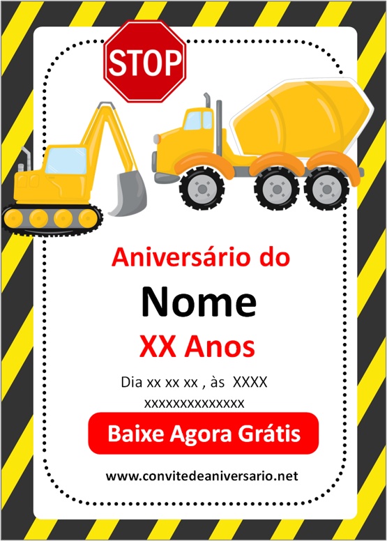 Convite aniversário construção