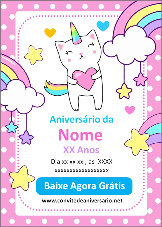 Convites Gatinho Kawaii