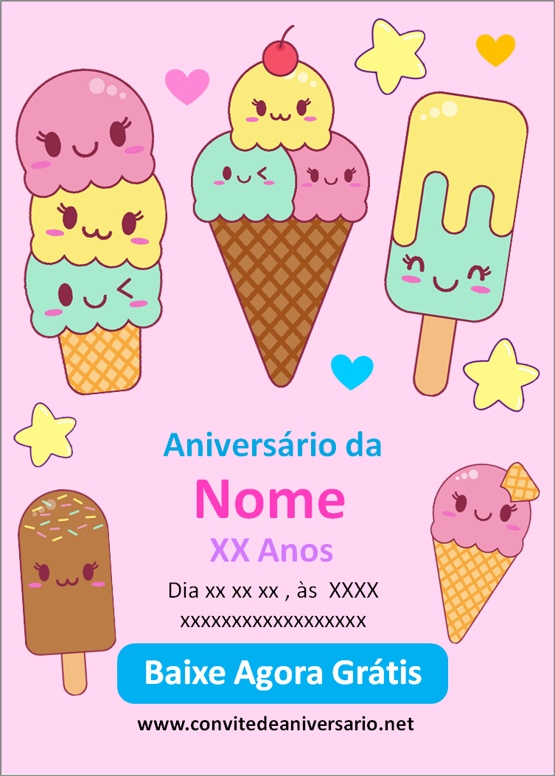 Convite de Aniversário Kawaii