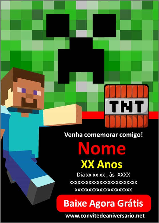 Convite online minecraft editar grátis