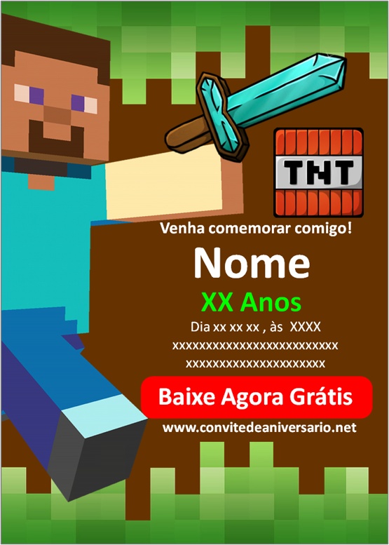 Convite Minecraft Grátis