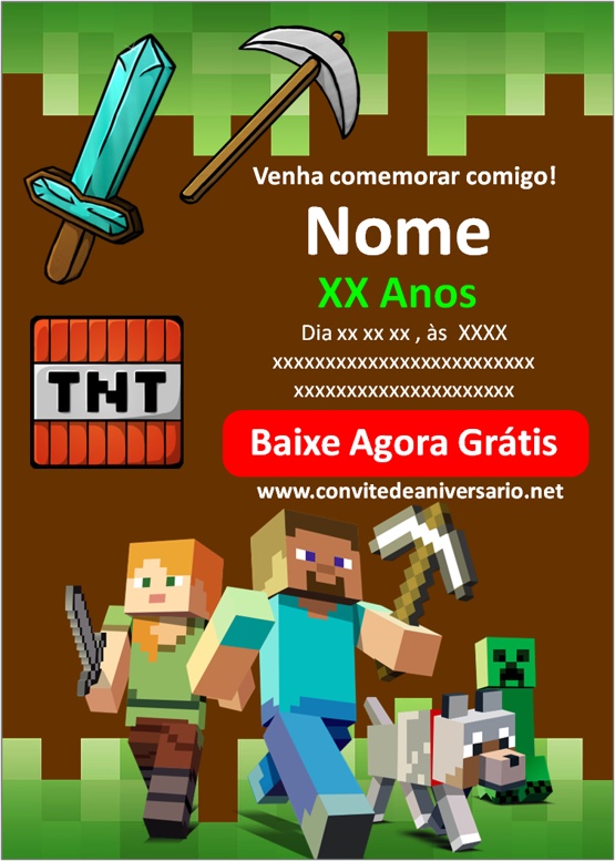 convite de aniversário minecraft para editar