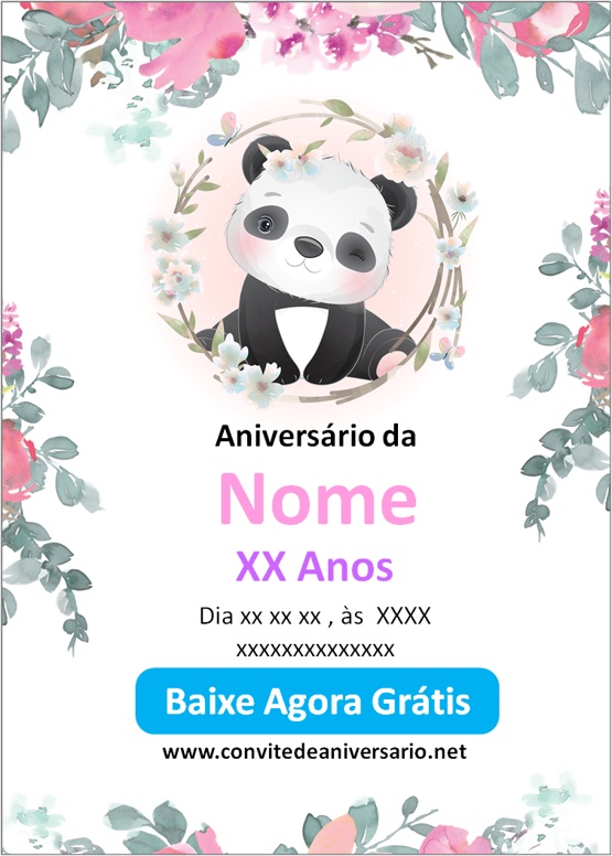 convite panda rosa para editar