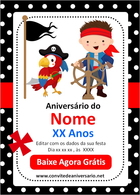 Convite de Aniversario Piratas