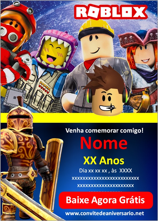 Convite de roblox menino  Muitos modelos incríveis Edite Grátis Online