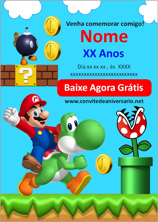 Convite De Aniversário Super Mario Yoshi Edite Online