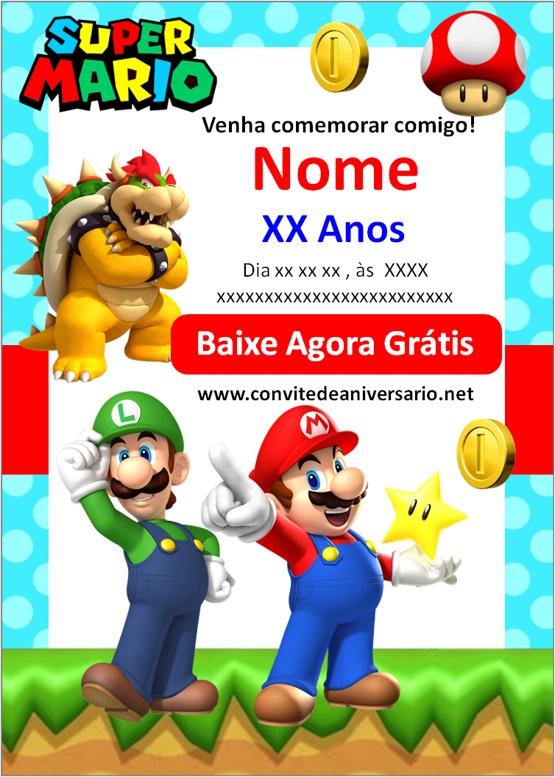 Convite Aniversário Super Mario World - Edite grátis com nosso editor online