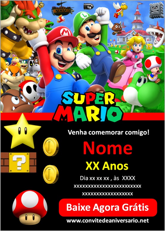 Convite De Aniversário Super Mario Yoshi Edite Online