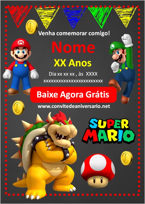 Fazer Convite de Aniversário para Whatsapp De Super Mario YoshiEdite Online