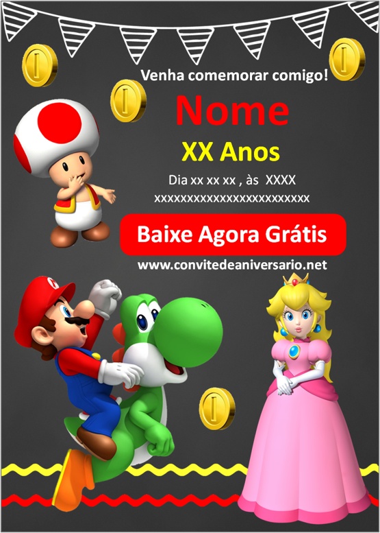 Convite De Aniversário Super Mario Yoshi Edite Online
