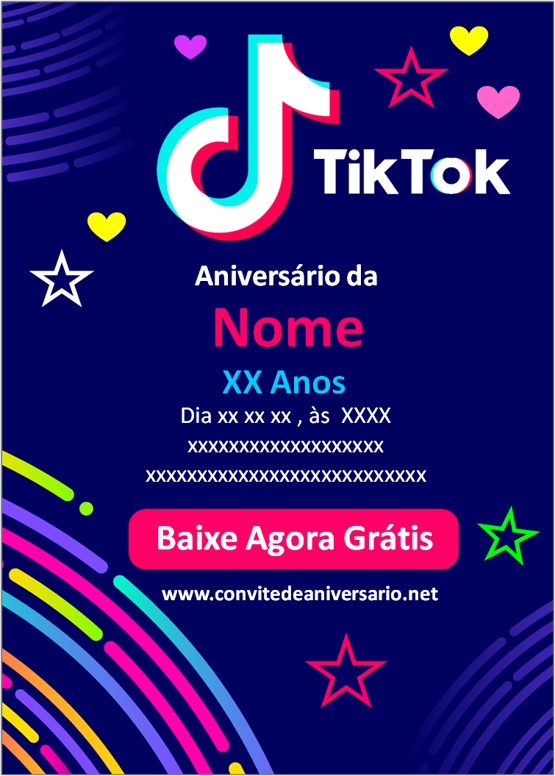 Convite Aniversario Tiktok Para Editar Online