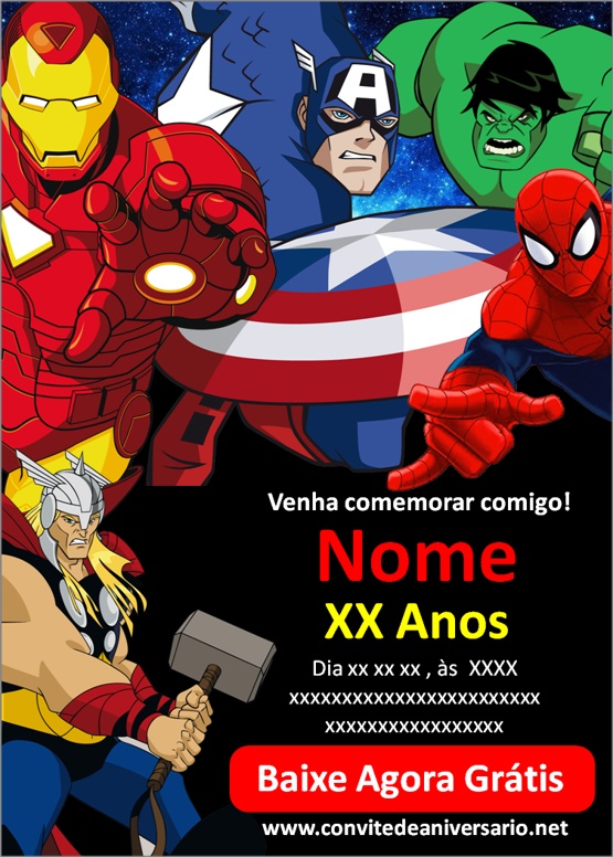 Convite Virtual Os Vingadores