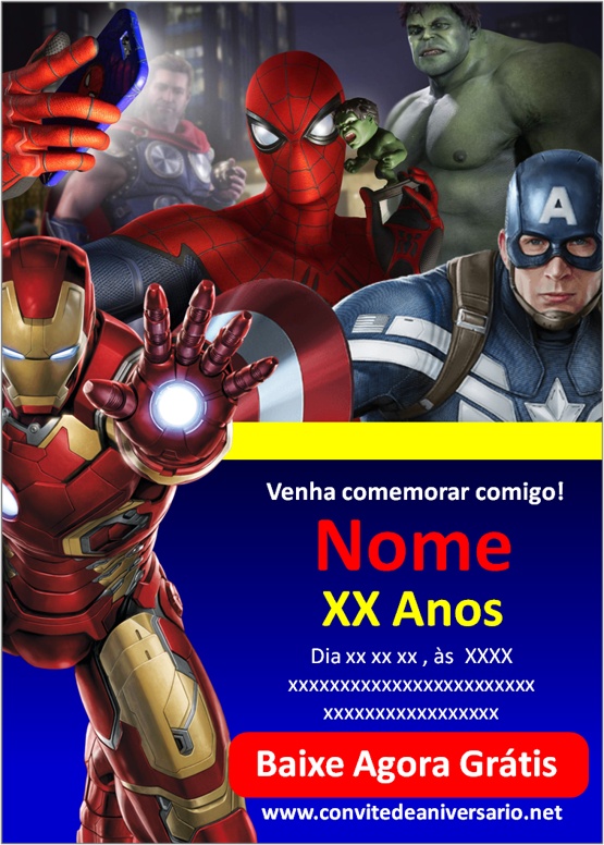 Convite Digital Super Herói Vingadores
