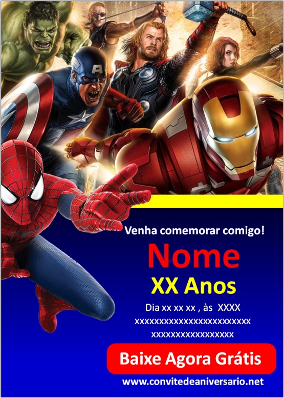 Convite Super heróis para editar grátis