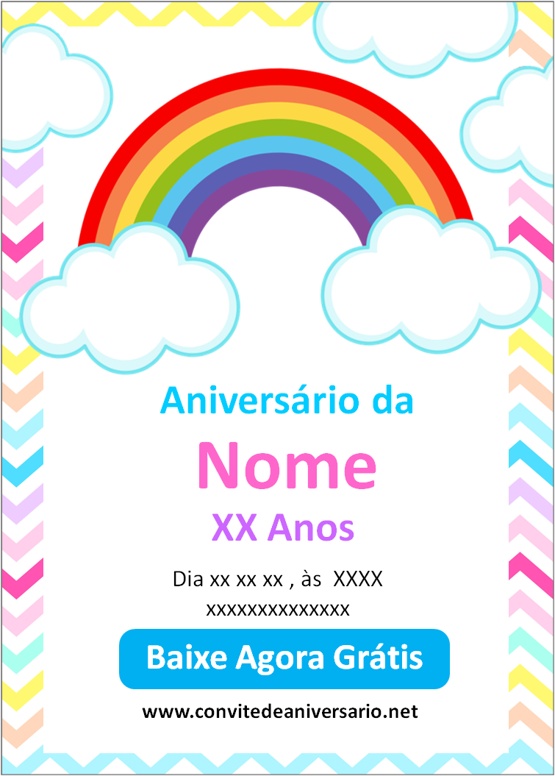 Convite de Aniversário Arco Íris