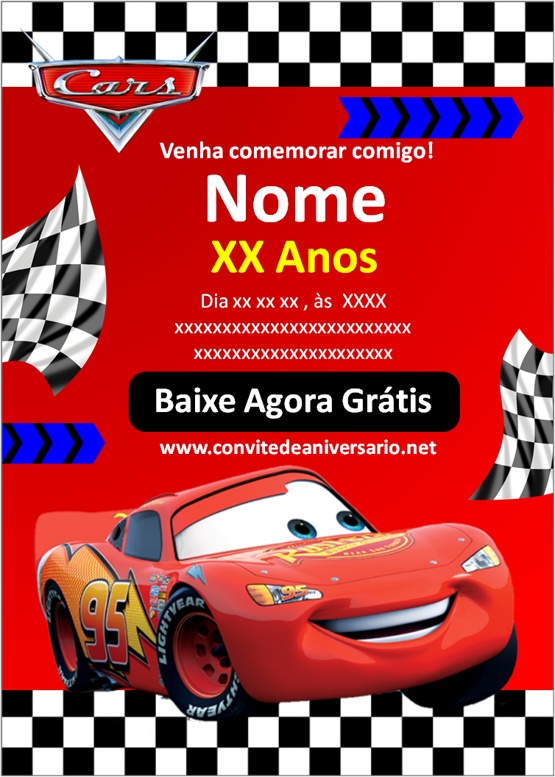 Convite Aniversário Animado Carros Lightning mcqueen dinoco