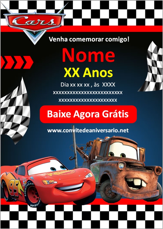 Convite De Aniversário Carros (Filme Infantil) Edite Online