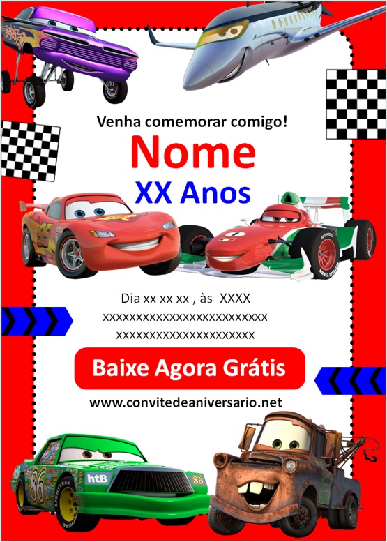 Convite De Aniversário Carros (Filme Infantil) Edite Online