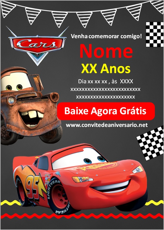 Convite De Aniversário Carros (Filme Infantil) Edite Online