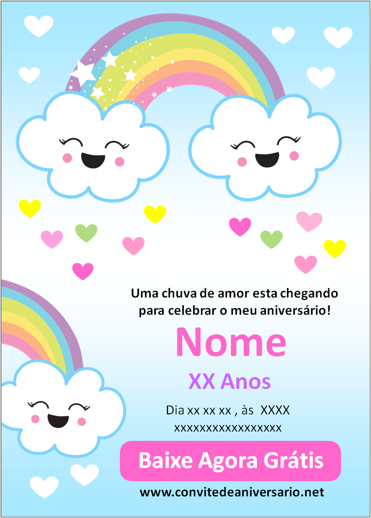 Convite Aniversário Chuva de Amor Menino Edite Online