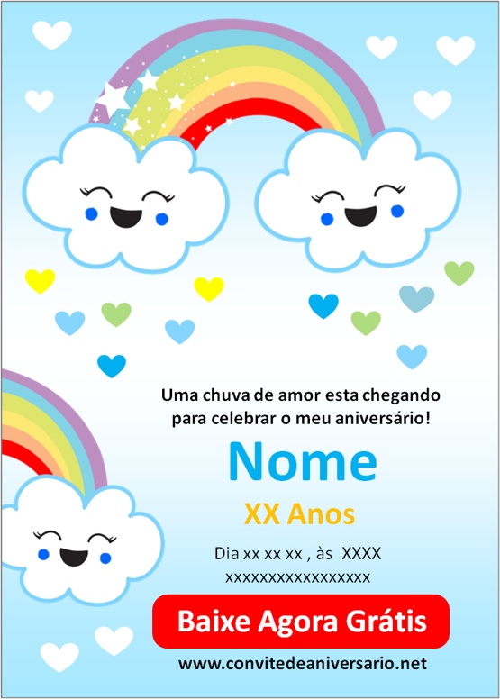 Convite Aniversário Chuva de Amor Menino Edite Online