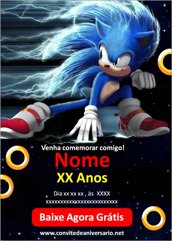 Convite Sonic 10x7 cm