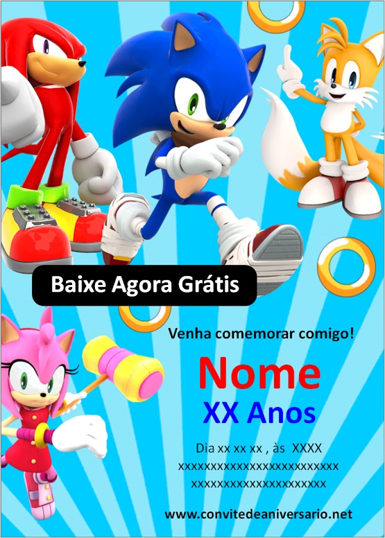 Convite Aniversário Sonic - Arte Digital