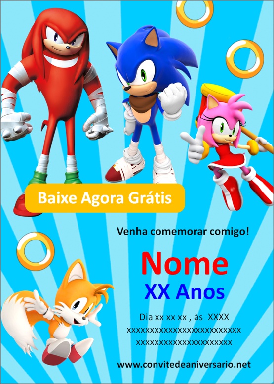 Convite De Aniversário Infantil Sonic