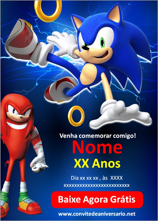 Convite Sonic  Festas de aniversário do sonic, Aniversário do sonic,  Convite aniversario infantil