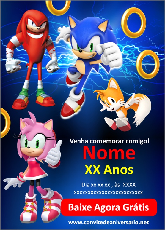 Convite de Aniversário Sonic