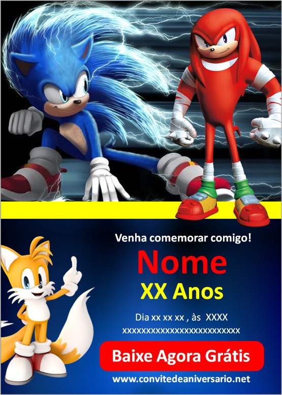 Convite aniversário Sonic - Edite grátis com nosso editor online